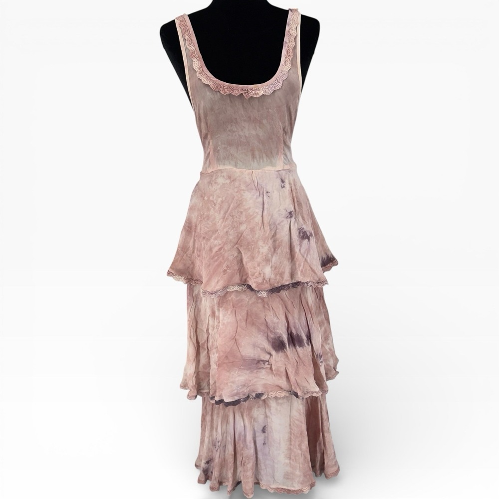 Free People New Romantics Dress S Small Tiered Ruffle Maxi Tie Dye Boho Festival